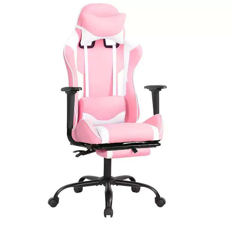 BestMassage Sedia da gaming per computer con supporto lombare e poggiapiedi, design girevole con ruote, sedia da ufficio per casa e gaming
