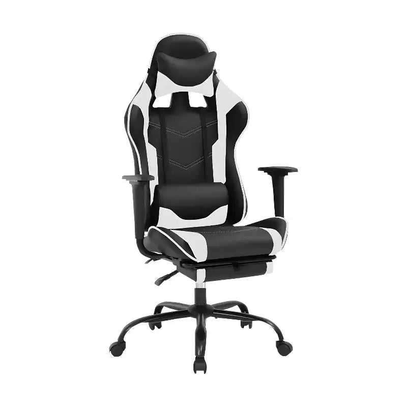 BestMassage Sedia da gaming per computer con supporto lombare e poggiapiedi, design girevole con ruote, sedia da ufficio per casa e gaming