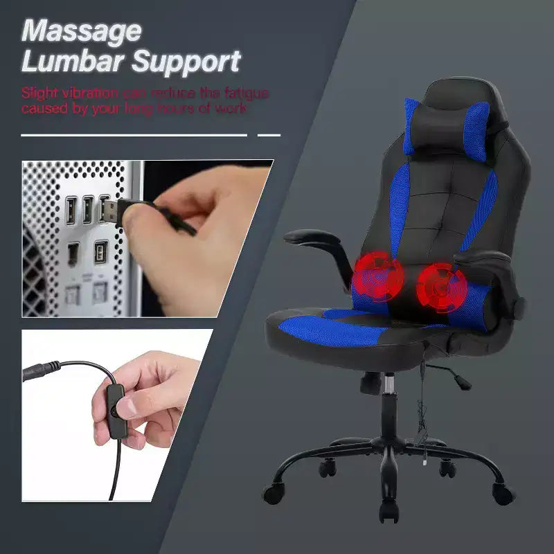 BestMassage Sedia da Gaming Sedia da Scrivania per Computer con Supporto Lombare, Rivestimento e Base Girevole su Rotelle per Giochi su PC e Uso Direzionale