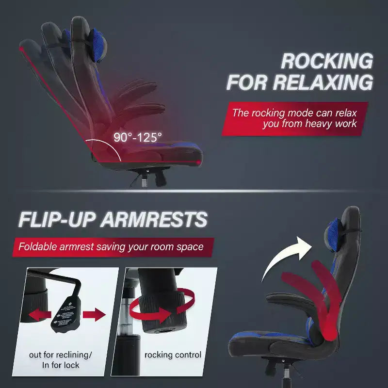 BestMassage Sedia da Gaming Sedia da Scrivania per Computer con Supporto Lombare, Rivestimento e Base Girevole su Rotelle per Giochi su PC e Uso Direzionale