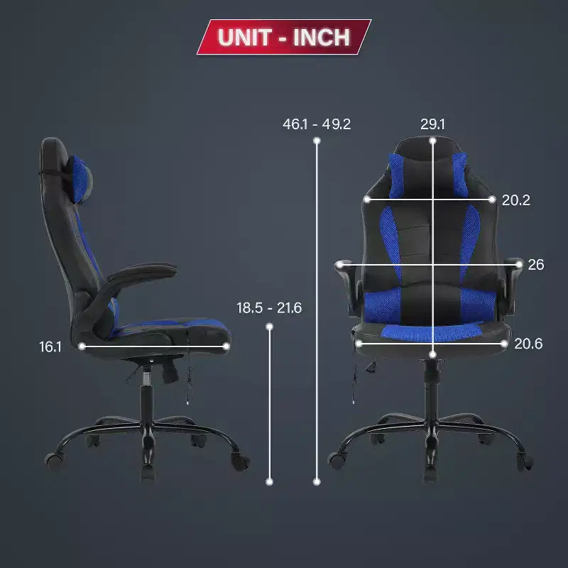 BestMassage Sedia da Gaming Sedia da Scrivania per Computer con Supporto Lombare, Rivestimento e Base Girevole su Rotelle per Giochi su PC e Uso Direzionale