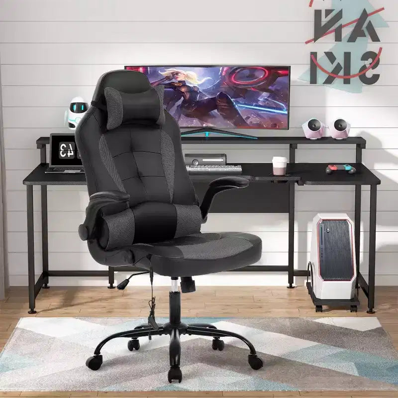BestMassage Sedia da Gaming Sedia da Scrivania per Computer con Supporto Lombare, Rivestimento e Base Girevole su Rotelle per Giochi su PC e Uso Direzionale