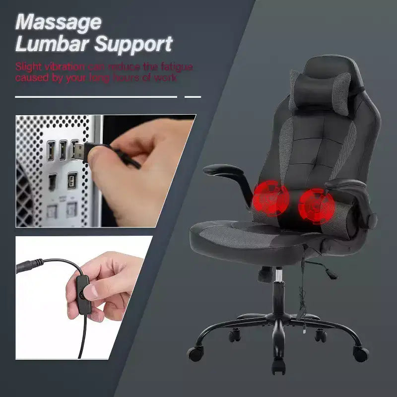 BestMassage Sedia da Gaming Sedia da Scrivania per Computer con Supporto Lombare, Rivestimento e Base Girevole su Rotelle per Giochi su PC e Uso Direzionale