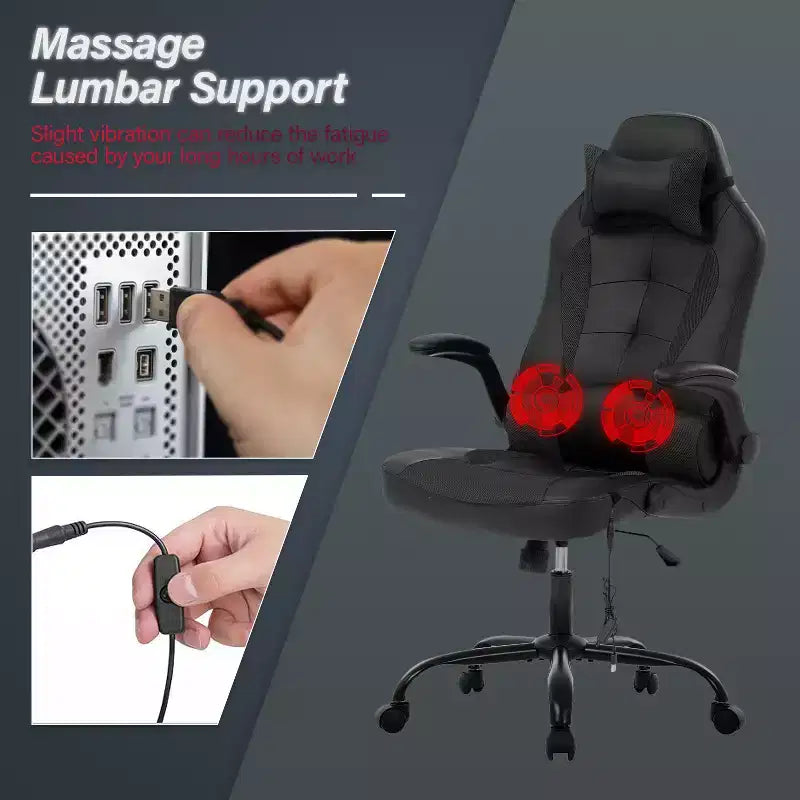 BestMassage Sedia da Gaming Sedia da Scrivania per Computer con Supporto Lombare, Rivestimento e Base Girevole su Rotelle per Giochi su PC e Uso Direzionale