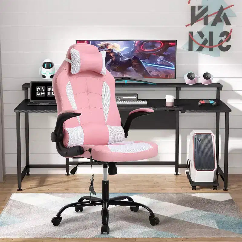 BestMassage Sedia da Gaming Sedia da Scrivania per Computer con Supporto Lombare, Rivestimento e Base Girevole su Rotelle per Giochi su PC e Uso Direzionale