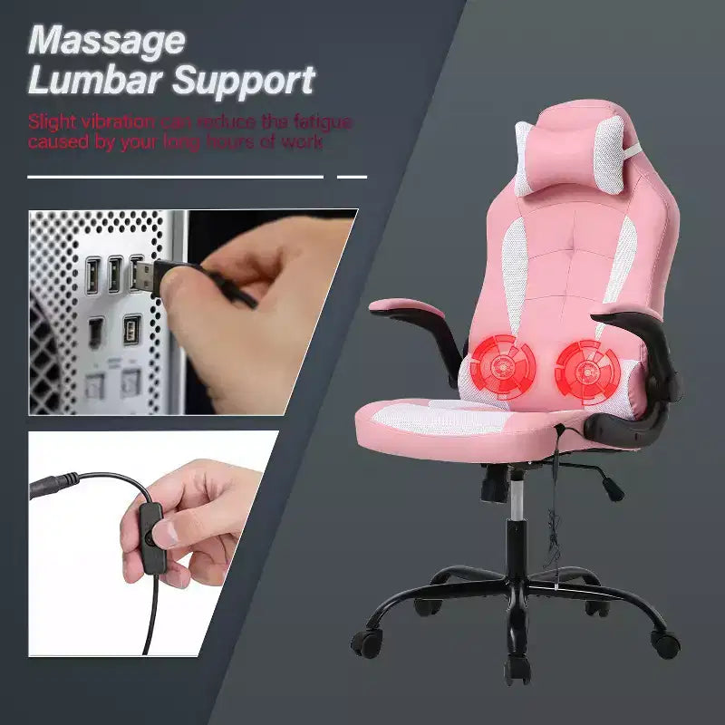 BestMassage Sedia da Gaming Sedia da Scrivania per Computer con Supporto Lombare, Rivestimento e Base Girevole su Rotelle per Giochi su PC e Uso Direzionale