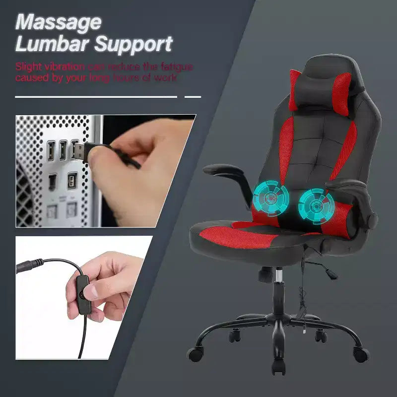 BestMassage Sedia da Gaming Sedia da Scrivania per Computer con Supporto Lombare, Rivestimento e Base Girevole su Rotelle per Giochi su PC e Uso Direzionale