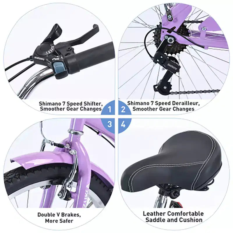 26 Inch Cruiser Bike, 7 Speed Multiple Colors Men's Women's Beach Cruiser Bike with Front and Rear V-brakes
