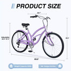 26 Inch Cruiser Bike, 7 Speed Multiple Colors Men's Women's Beach Cruiser Bike with Front and Rear V-brakes