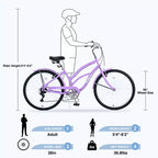 26 Inch Cruiser Bike, 7 Speed Multiple Colors Men's Women's Beach Cruiser Bike with Front and Rear V-brakes