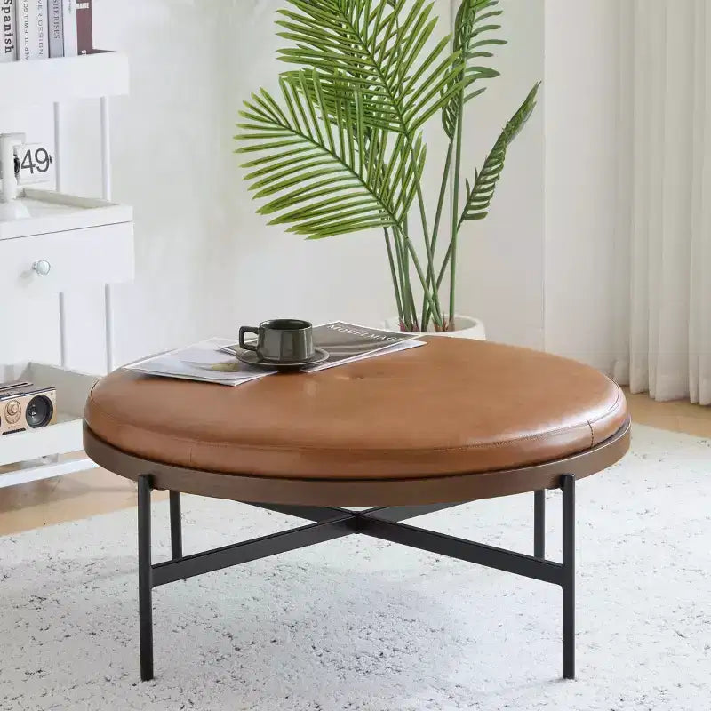 Christopher Knight Home Crestholm Pouf Rotondo Moderno Imbottito con Gambe in Ferro