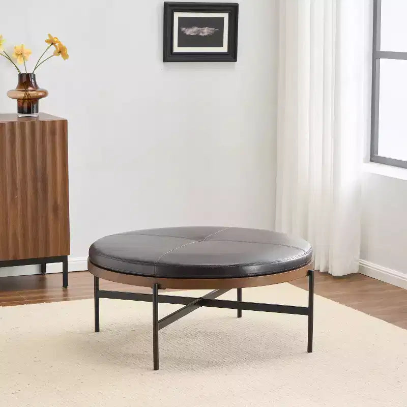 Christopher Knight Home Crestholm Pouf Rotondo Moderno Imbottito con Gambe in Ferro
