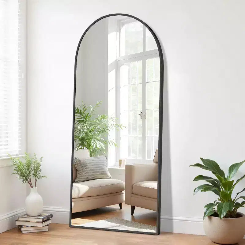 PexFix 71x31 Arch Metal Full Length Mirror Floor Mirror in Black
