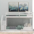 Whisen Wood Twin over Twin Floor Bunk Bed with Storage Ladder
