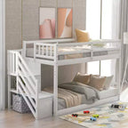 Whisen Wood Twin over Twin Floor Bunk Bed with Storage Ladder