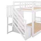 Whisen Wood Twin over Twin Floor Bunk Bed with Storage Ladder