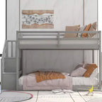 Whisen Wood Twin over Twin Floor Bunk Bed with Storage Ladder
