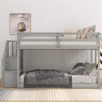 Whisen Wood Twin over Twin Floor Bunk Bed with Storage Ladder