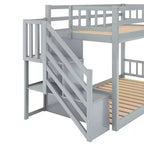 Whisen Wood Twin over Twin Floor Bunk Bed with Storage Ladder
