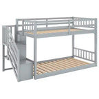 Whisen Wood Twin over Twin Floor Bunk Bed with Storage Ladder