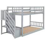 Whisen Wood Twin over Twin Floor Bunk Bed with Storage Ladder