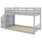 Whisen Wood Twin over Twin Floor Bunk Bed with Storage Ladder