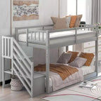 Whisen Wood Twin over Twin Floor Bunk Bed with Storage Ladder