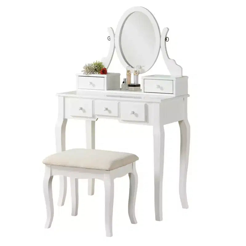Set toeletta con sedia Ashley Wood Make-Up Dressing, bianco
