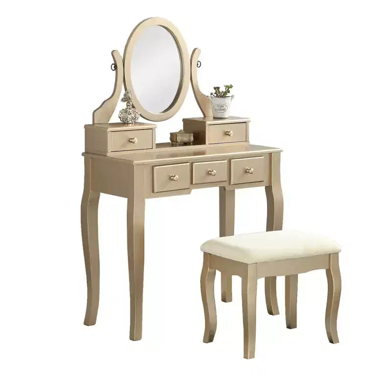 Set toeletta con sedia Ashley Wood Make-Up Dressing, bianco