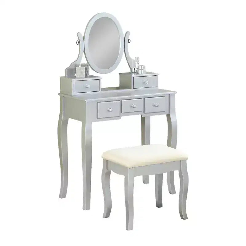 Set toeletta con sedia Ashley Wood Make-Up Dressing, bianco
