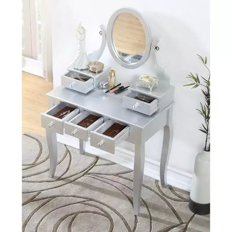 Set toeletta con sedia Ashley Wood Make-Up Dressing, bianco