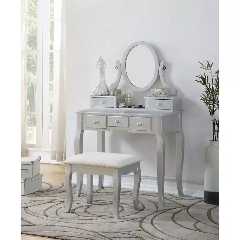 Set toeletta con sedia Ashley Wood Make-Up Dressing, bianco