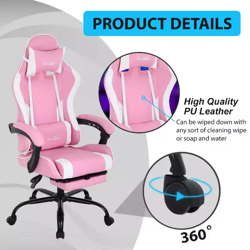 FDW Gaming Chair Racing Desk Chair with Footrest Lumbar Support Headrest Armrest Task Rolling Swivel Adjustable PC Gamer Chair