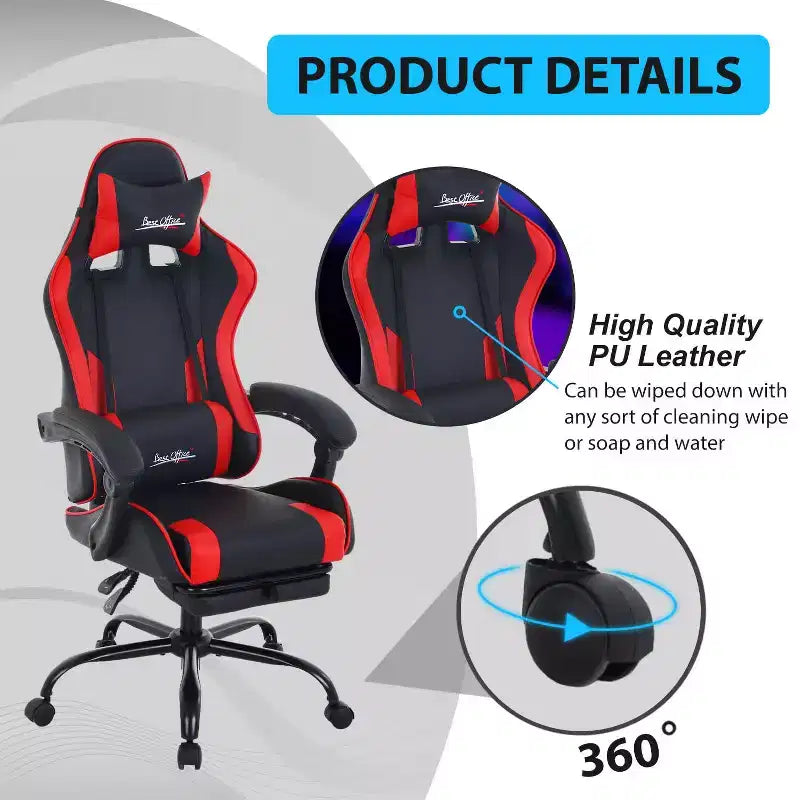 FDW Gaming Chair Racing Desk Chair with Footrest Lumbar Support Headrest Armrest Task Rolling Swivel Adjustable PC Gamer Chair