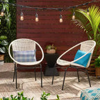 GDFStudio Belvidere Outdoor Modern Wicker and Iron Club Chairs (Set of 2)