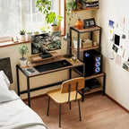 HOMCOM Computer Desk with Monitor Stand, 4-Tier Reversible Home Office Desk with Printer Shelf or CPU Stand, Industrial Writing Desk, Brown