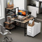 HOMCOM Computer Desk with Monitor Stand, 4-Tier Reversible Home Office Desk with Printer Shelf or CPU Stand, Industrial Writing Desk, Brown