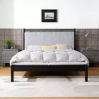 Christopher Knight Home Mircea Struttura letto a piattaforma moderna in legno di gomma con testiera imbottita grigio chiaro