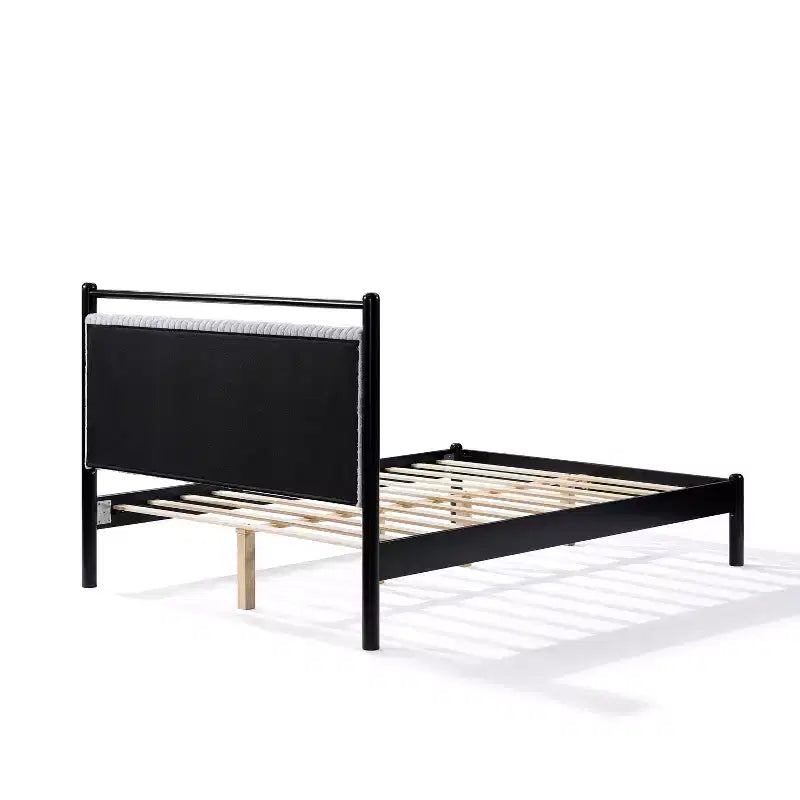 Christopher Knight Home Mircea Struttura letto a piattaforma moderna in legno di gomma con testiera imbottita grigio chiaro
