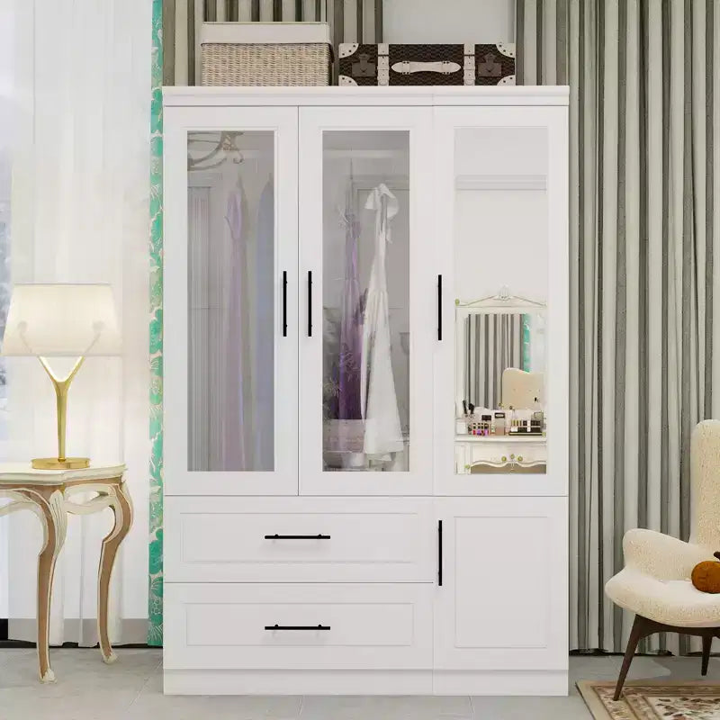 Keloyid White Wood 47.25 in. Armoire with 2 Drawers and 4 Doors
