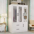 Keloyid White Wood 47.25 in. Armoire with 2 Drawers and 4 Doors
