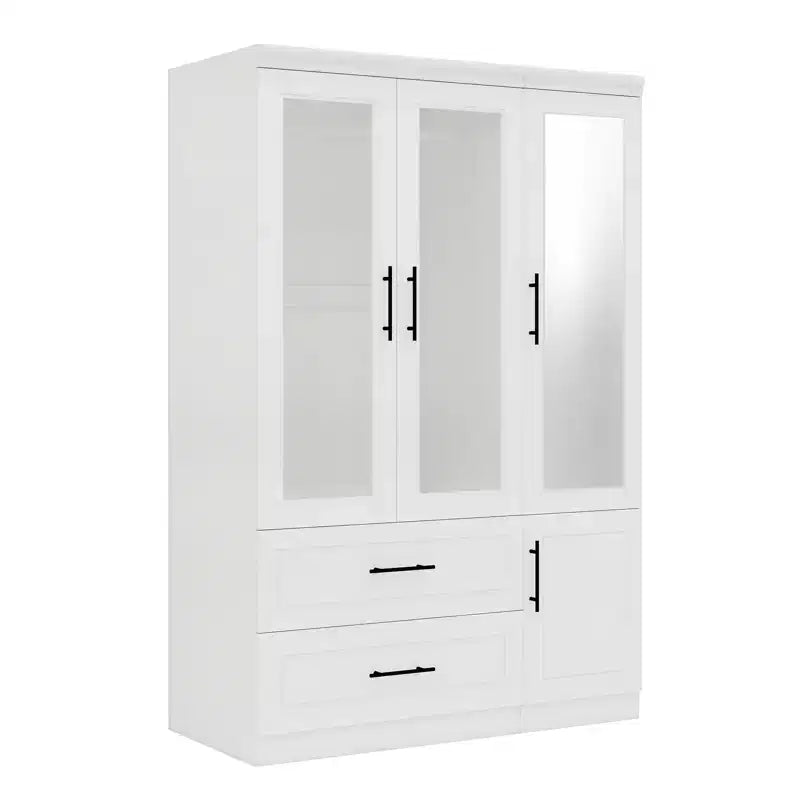 Keloyid White Wood 47.25 in. Armoire with 2 Drawers and 4 Doors