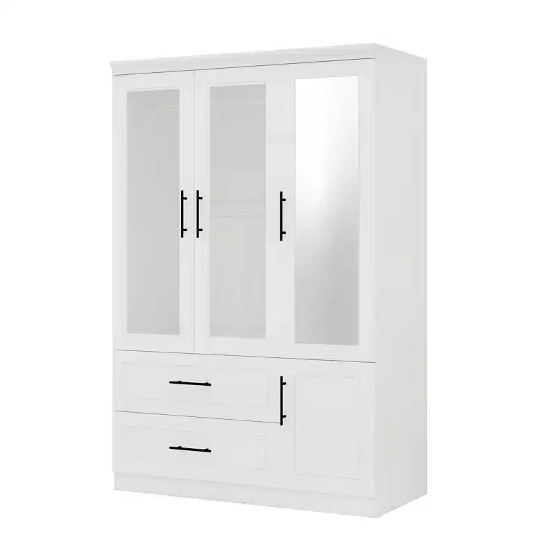 Keloyid White Wood 47.25 in. Armoire with 2 Drawers and 4 Doors