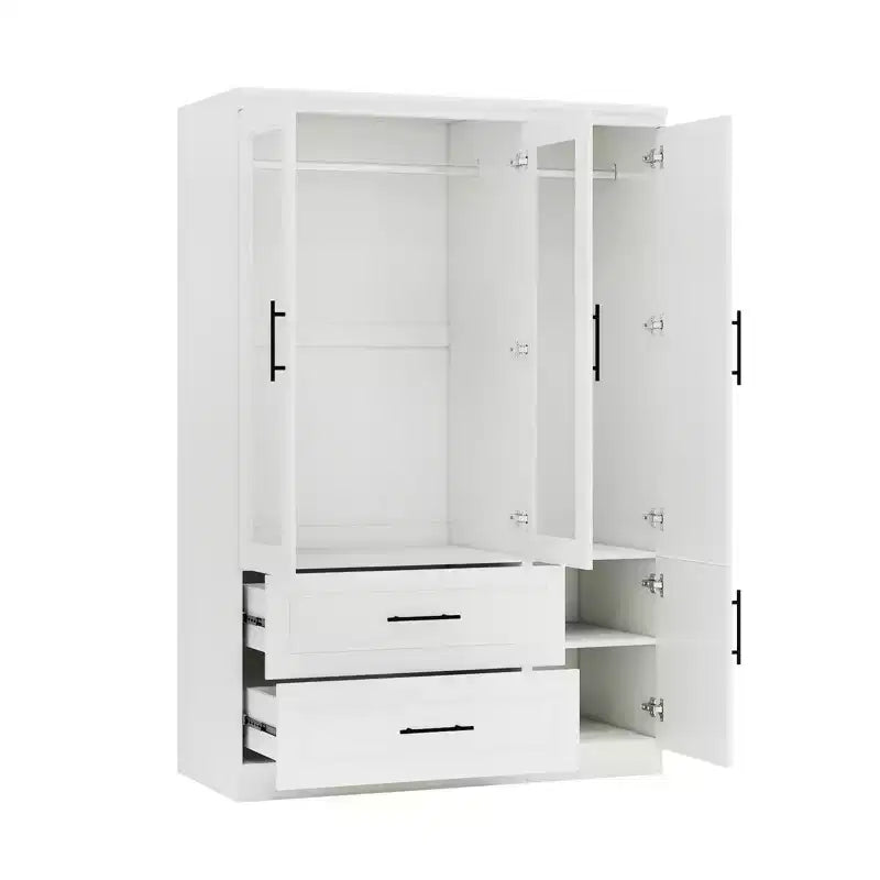 Keloyid White Wood 47.25 in. Armoire with 2 Drawers and 4 Doors