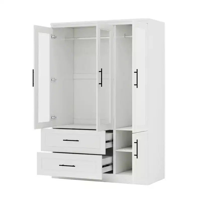 Keloyid White Wood 47.25 in. Armoire with 2 Drawers and 4 Doors