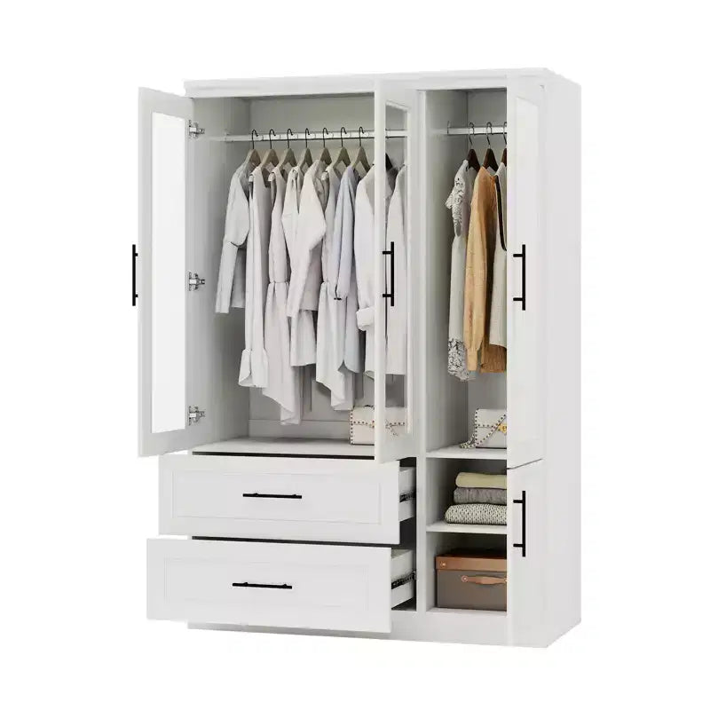 Keloyid White Wood 47.25 in. Armoire with 2 Drawers and 4 Doors
