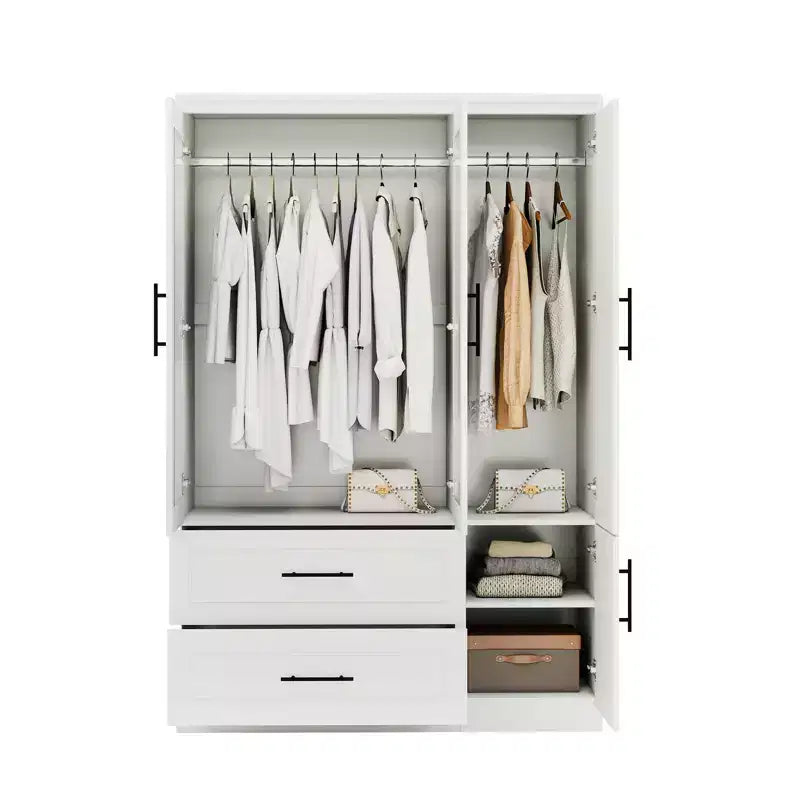 Keloyid White Wood 47.25 in. Armoire with 2 Drawers and 4 Doors