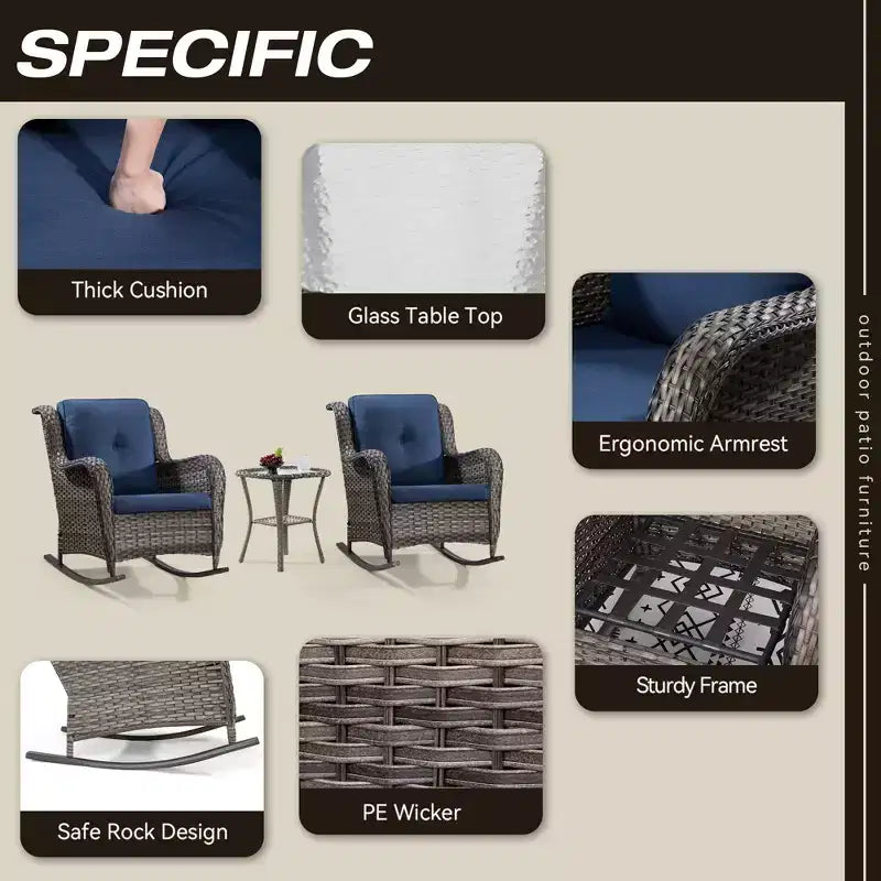 UPTIOT Patio Wicker Rocking Chair with Cushions