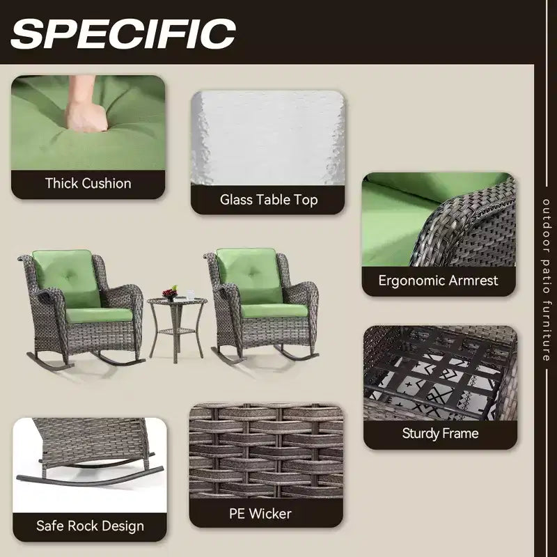 UPTIOT Patio Wicker Rocking Chair with Cushions
