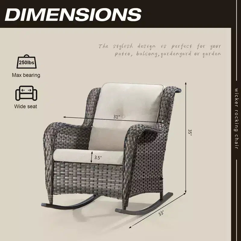 UPTIOT Patio Wicker Rocking Chair with Cushions